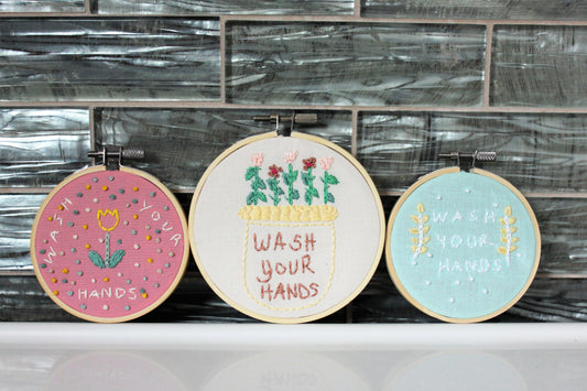 Hand Embroidered "Wash Your Hands"